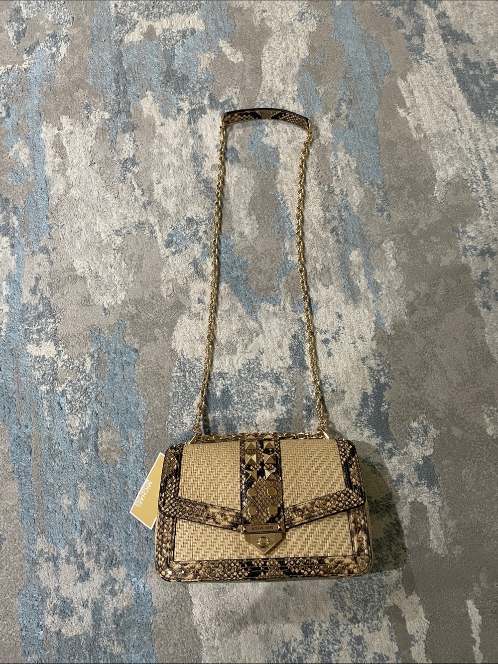 Michael Kors Large Soho Chain Shoulder Bag Rattan Straw/Snake, Wallet Set NWT - Picture 7 of 15